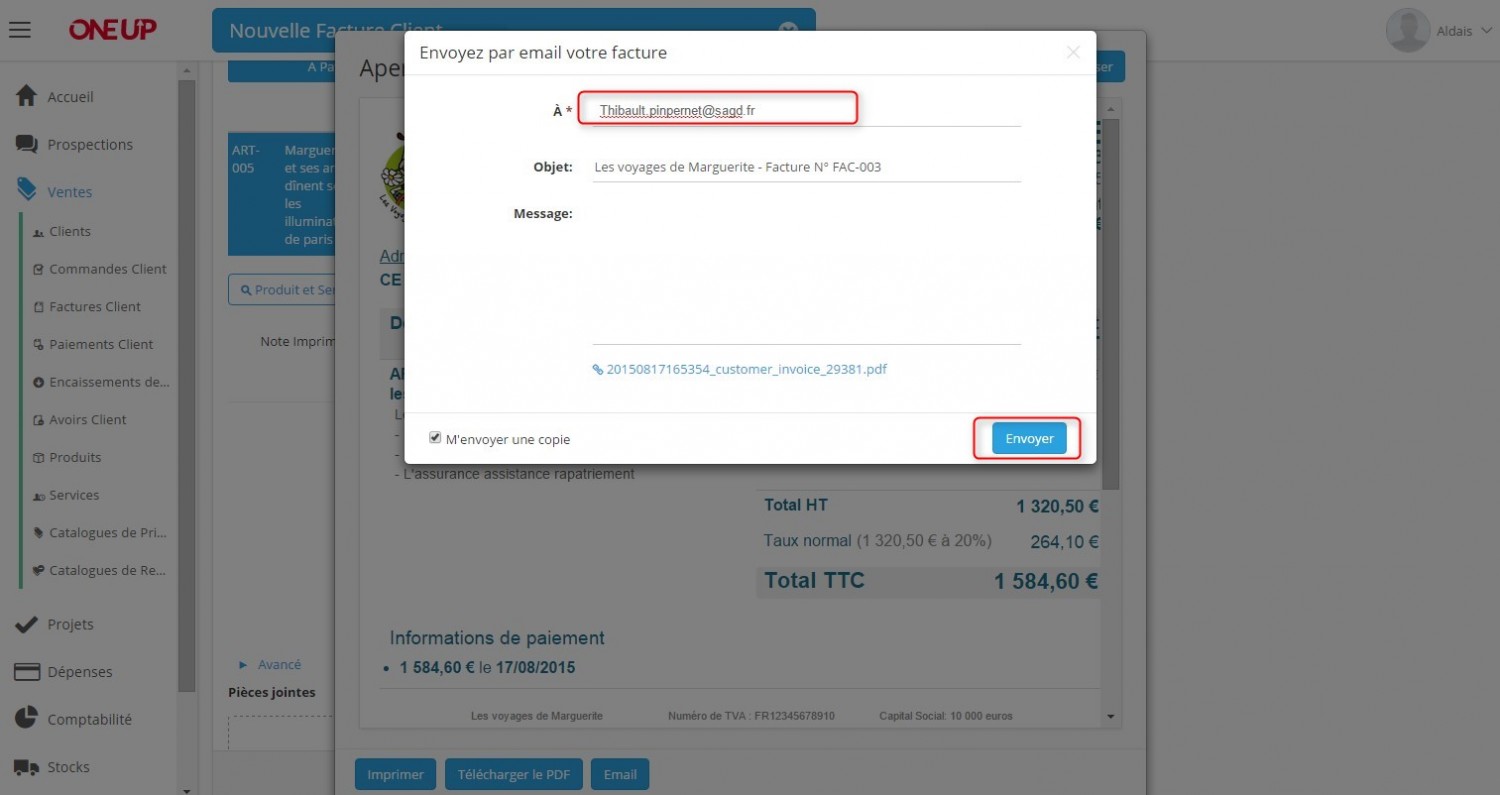 envoyer sur email